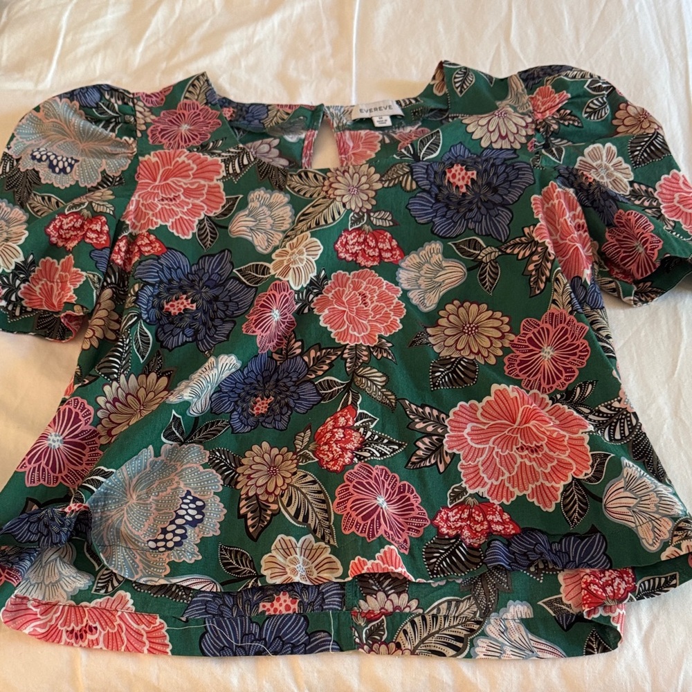 Evereve Floral Puff Sleeve Blouse - Green, Pink, Blue